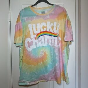 Lucky Charms Large Pastel Tie Dye Graphic T Shirt Rainbow Logo